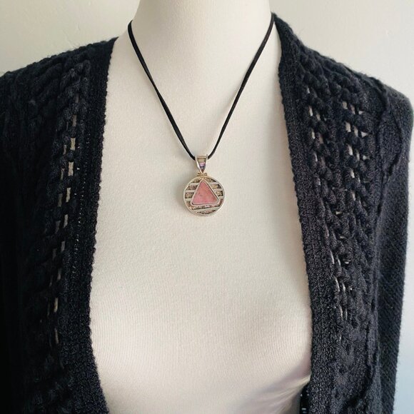 Pink Rhodonite Sterling Silver Pendant Necklace - Picture 5 of 7